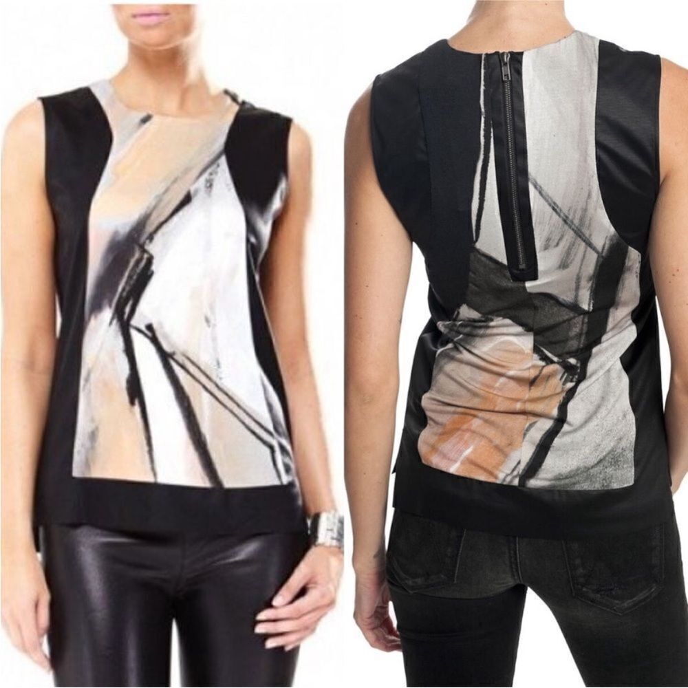 Helmut Lang Flesh Abstract Sleeveless Top in Black Multi Size Small